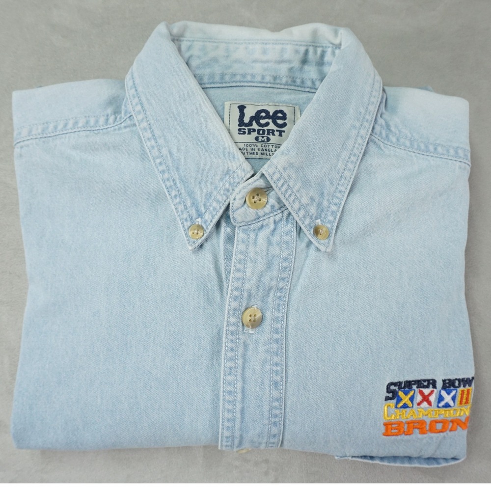Vintage Super Bowl XXXII 32 Denim Shirt Mens M Denver Broncos Green Bay Packers